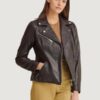 Women’s Leather Black Jacket With Metallic