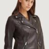 Women’s Leather Black Jacket With Metallic - Image 2