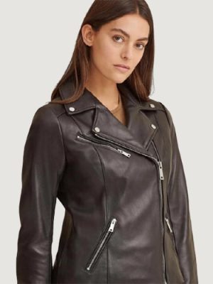 Women’s Leather Black Jacket With Metallic