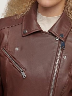 Women’s Leather Brown Jacket With Metallic