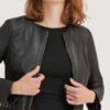 Women’s Leather Jacket Black With Side Stitching - Image 2