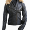 Women’s Leather Skin Brando Black Fur Jacket