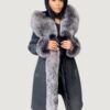 Women’s Long Black Shearling With Sliver Fox Fur And Hood