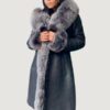 Women’s Long Black Shearling With Sliver Fox Fur And Hood - Image 2