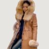 Women’s Long Tan Shearling With Gold Fox Fur And Hood