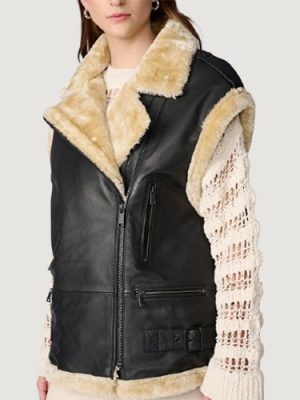 Women’s Madison Sherpa Black Leather Vest