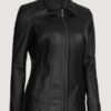 Women’s Marsha Black Leather Car Coat - Image 2