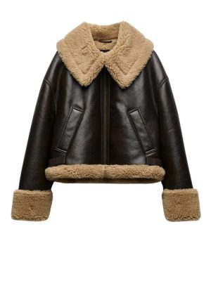 Women’s Martina Faux Shearling A-2 Brown Bomber Leather Jacket Front
