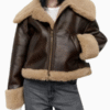 Women’s Martina Faux Shearling A-2 Brown Bomber Leather Jacket Front