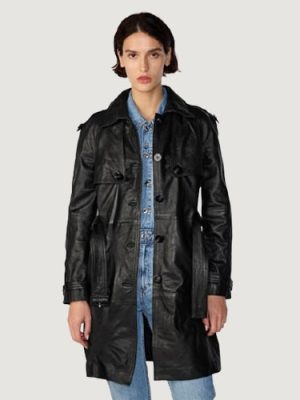 Women’s Mary Long Coat Black Single Breasted Trench