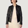 Women’s Meg Black Leather Scuba Jacket