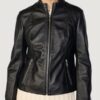 Women’s Meg Black Leather Scuba Jacket - Image 2