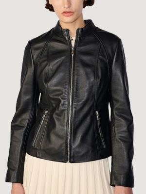 Women’s Meg Black Leather Scuba Jacket