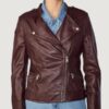 Women’s Monica Asymmetrical Ox Red Leather Jacket - Image 2