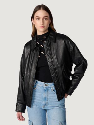 Women’s Mya Leather Black Aviator Jacket