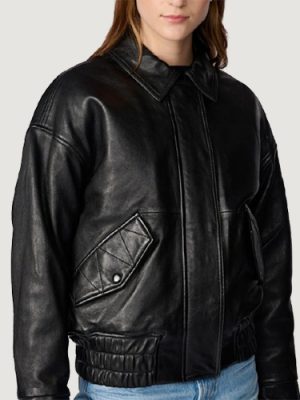 Women’s Mya Leather Black Aviator Jacket
