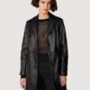 Women’s Nora Button Down Lamb Trench Black Jacket