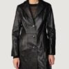 Women’s Nora Button Down Lamb Trench Black Jacket - Image 2