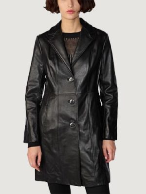 Women’s Nora Button Down Lamb Trench Black Jacket