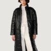 Women’s Oversized Faux Black Leather Puffer Jacket