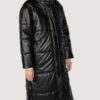 Women’s Oversized Faux Black Leather Puffer Jacket - Image 2