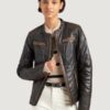 Women’s Performance Ribbed Shoulder Brown Motorcycle Jacket - Image 2