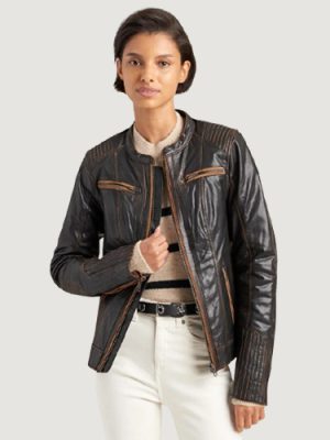Women’s Performance Ribbed Shoulder Brown Motorcycle Jacket