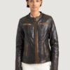 Women’s Performance Ribbed Shoulder Brown Motorcycle Jacket
