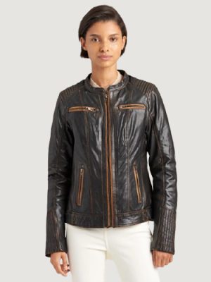 Women’s Performance Ribbed Shoulder Brown Motorcycle Jacket