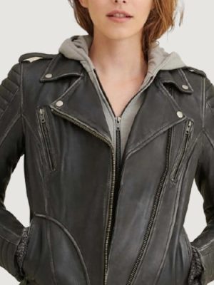 Women’s Performance Rider Quilted Shoulder Black Leather Moto Jacket