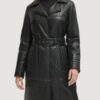 Women’s Quilted Faux Leather Black Belted Trench