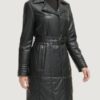 Women’s Quilted Faux Leather Black Belted Trench - Image 2