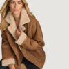 Women’s Ramona Faux Shearling Oversized Brown Moto - Image 2