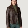 Women’s Rebecca Hand Painted Brown Leather Moto Jacket