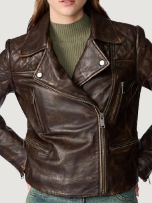 Women’s Rebecca Hand Painted Brown Leather Moto Jacket