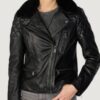 Women’s Rose Moto Jacket Black With Removeable Shearling Collar - Image 2