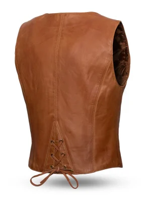 Women’s Savannah Western Style Motorcycle Brown Leather Vest