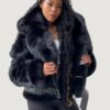 Women’s Shearling Black Biker Style With Black Fox Hood