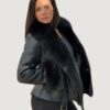 Women’s Shearling Black Waist Length With Black Fur Fox - Image 2