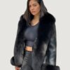 Women’s Shearling Black Waist Length With Black Fur Fox