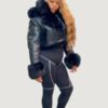 Women’s Shearling Crop Top Black With Black Fox Fur - Image 2