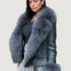 Women’s Shearling Grey Waist Length With Grey Fur Fox - Image 2