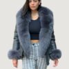 Women’s Shearling Grey Waist Length With Grey Fur Fox