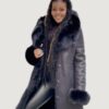 Women’s Shearling Long Black With Black Fox Fur And Hood