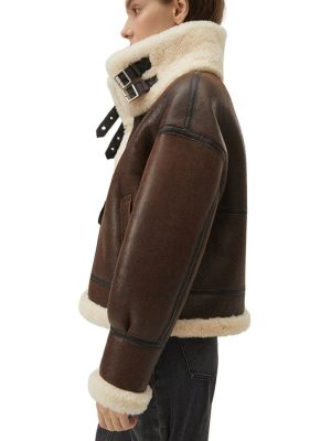 Women’s Sophia A-2 Faux Shearling Brown Bomber Leather Jacket
