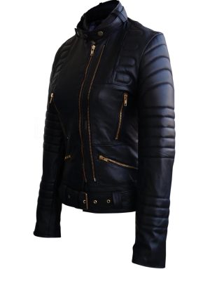 Women’s Sophie Marceau Black Padded Quilted Celebrity Leather Jacket