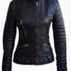 Women’s Sophie Marceau Black Padded Quilted Celebrity Leather Jacket