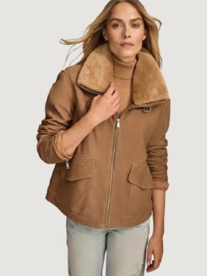 Women’s Stormi Faux Brown Shearling Aviator Jacket