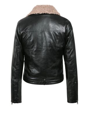 Women’s Valentina Faux Shearling Black Biker Leather Jacket