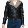 Women’s Valentina Faux Shearling Black Biker Leather Jacket